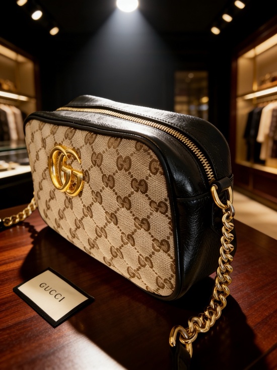 Gucci Handbags - Gucci Marmont Quilted Small Shoulder Crossbody Camara Bag Canvas Black Leather